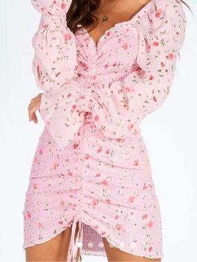 Princess Polly Pink Rose Print Smocked Mini Dress